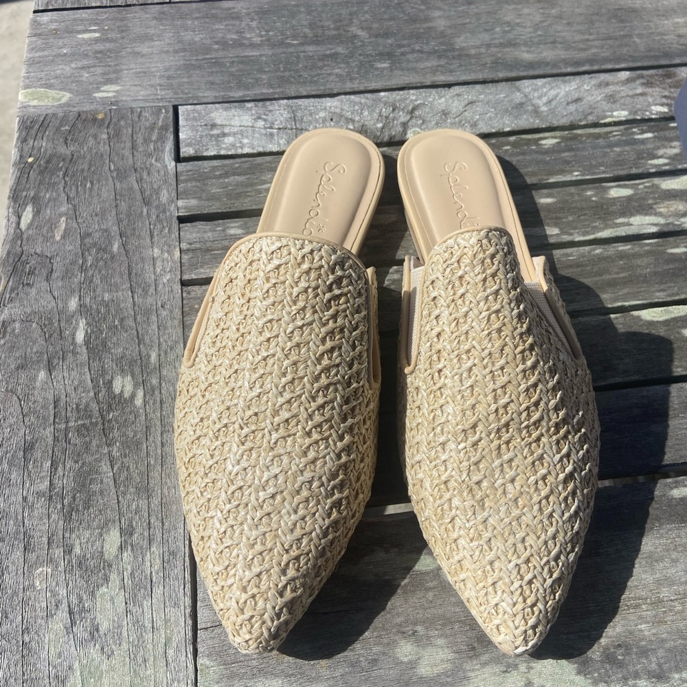 Splendid Leeza mules cream rattan style size 8